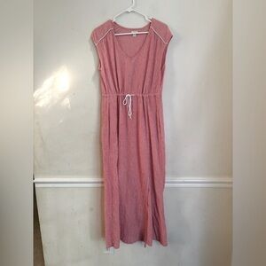 J Crew Cotton red striped dress Women’s Size XS drawstring waist and pockets